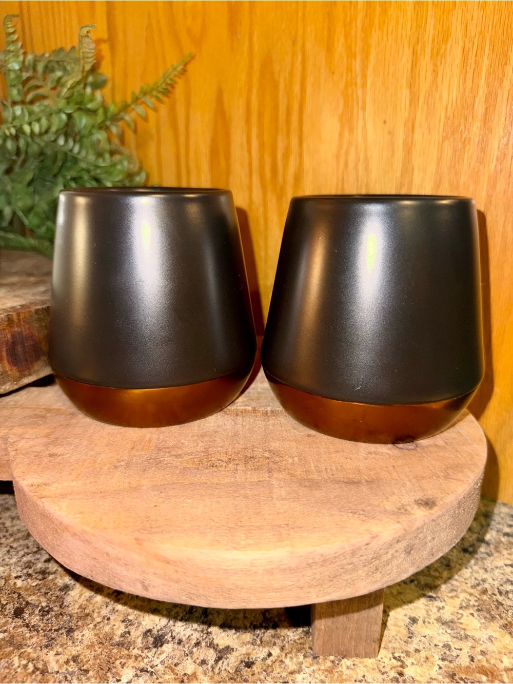 Fellow Joey Double Wall Ceramic Mugs Pair - Matte Black Copper Bottom